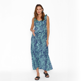 Vestido Lactancia Pía Largo Cebra Turquesa