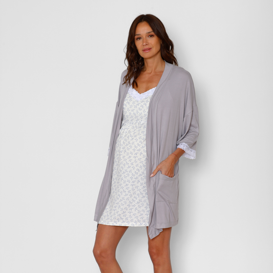 Bata Maternal Kimono Gris