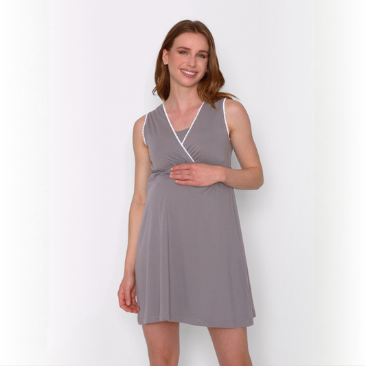Camisa de Dormir Lactancia Peto Gris