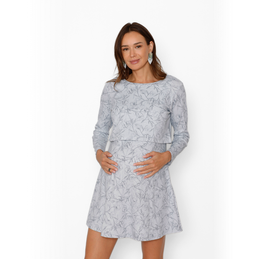 Camisa de Dormir Lactancia Vuelo Manga Larga Jardín Gris