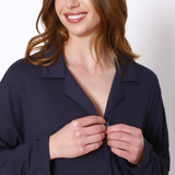 Camisa de Dormir Lactancia Botones Manga Larga Azul Marino