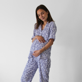 Pijama Lactancia Camisero M/C Flores Lavanda