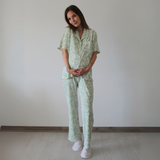Pijama Lactancia Camisero M/C Flores Verde
