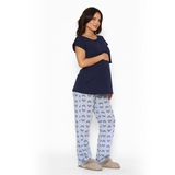 Pijama Lactancia Paz Manga Corta Pétalos Azul