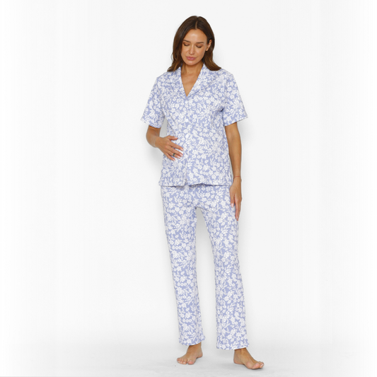 Pijama Lactancia Camisero M/C Flores Lavanda