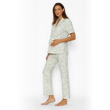 Pijama Lactancia Camisero M/C Flores Verde