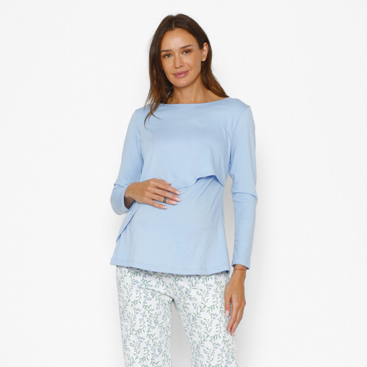 Pijama Lactancia Paz Manga Larga Jardín Azul