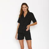 Pijama Maternal Short Camisero Negro Estrellas