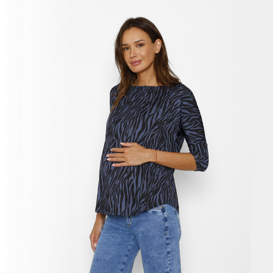 Polera Maternal Manga Codo Cebra Azul