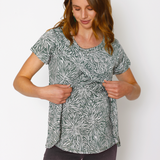 Polera Lactancia Capas Flores fondo Khaki