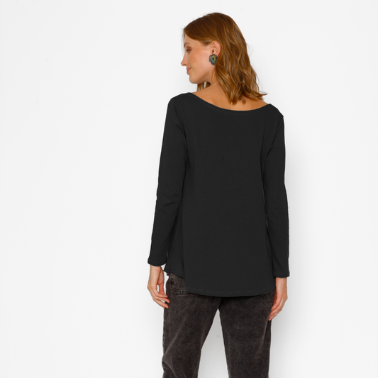 Polera Maternal Ruedo Curvo Manga Larga Algodón Negro