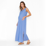 Vestido Lactancia Básico Largo Botones Denim