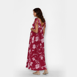 Vestido Lactancia Pía Largo Flores Burdeo