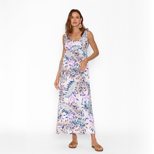 Vestido Lactancia Pía Largo Hojas Fondo Rosa