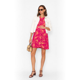 Vestido Maternal Al Cuello Flores naranjo fondo fucsia