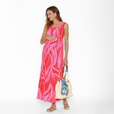 Vestido Maternal Básico Largo Ondas Rojo