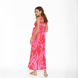 Vestido Maternal Básico Largo Ondas Rojo