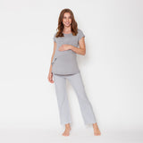 Pijama Maternal Paz Manga Corta Rayas Blancas