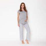 Pijama Maternal Paz Manga Corta Rayas Blancas