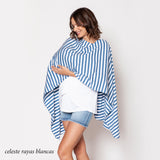 Pañuelo Lactancia Celeste Rayas Blancas