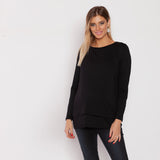 Polera Lactancia Doble Manga Larga Algodón Negro