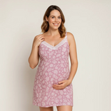 Camisa de Dormir Lactancia Broche Rib Flores Malva