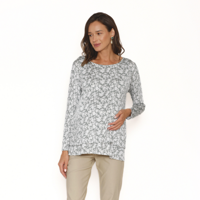 Polera Lactancia Doble Manga Larga Florcitas Verde