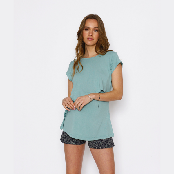 Pijama Maternal Short Paz Verde Ramitas Azul Verde