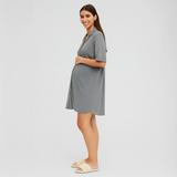 Camisa de Dormir Lactancia Botones Gris
