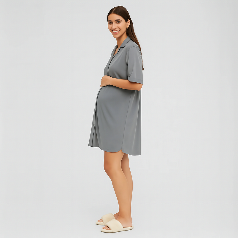 Camisa de Dormir Lactancia Botones Gris