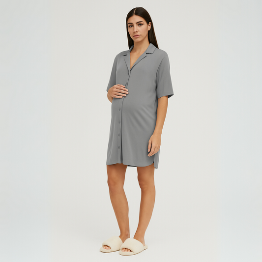 Camisa de Dormir Lactancia Botones Gris