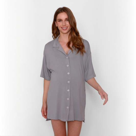 Camisa de Dormir Lactancia Botones Gris