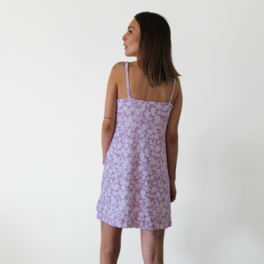 Camisa de Dormir Lactancia Broche Rib Flores Malva