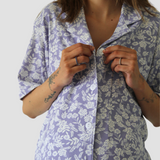 Pijama Lactancia Camisero M/C Flores Lavanda