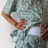 Pijama Lactancia Camisero M/C Hojas Verde