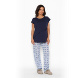 Pijama Lactancia Paz Manga Corta Pétalos Azul