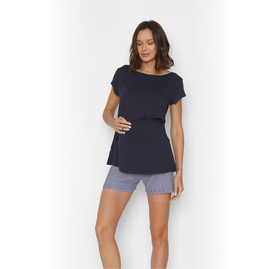 Pijama Maternal Short Paz Rayas Azules