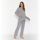 Pijama Lactancia Camisero Manga Larga Gris