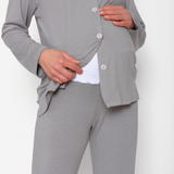 Pijama Lactancia Camisero Manga Larga Gris