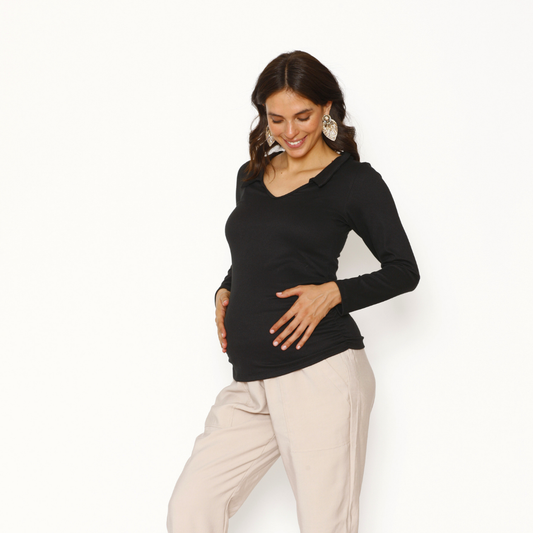 Polera Maternal Cuello en V Manga Larga Negro