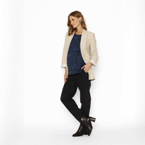 Polera Maternal Manga Codo Invierno Cebra Azul