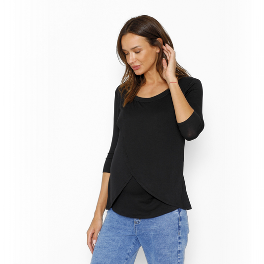 Polera Lactancia Capas Manga 3/4 Negro