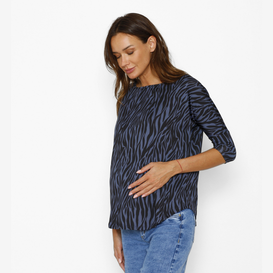 Polera Maternal Manga Codo Cebra Azul