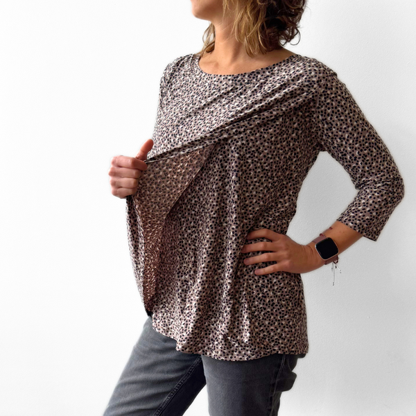 Polera Lactancia Capas Manga 3/4 Manchas Punto Beige
