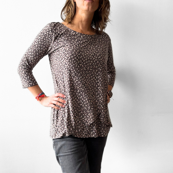 Polera Lactancia Capas Manga 3/4 Manchas Punto Beige