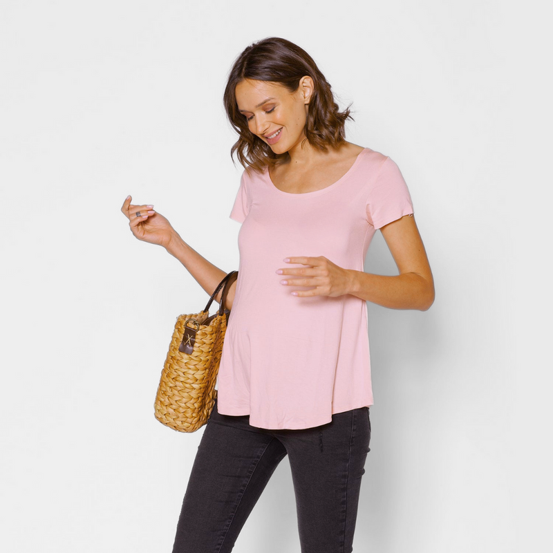 Polera Maternal Ruedo Curvo Algodón Rosa