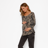 Polera Maternal Ruedo Curvo Manga Larga Cebra Beige