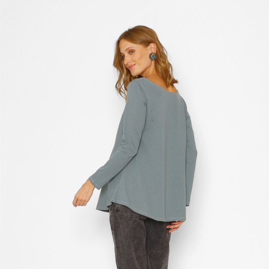 Polera Maternal Ruedo Curvo Manga Larga Algodón Verde