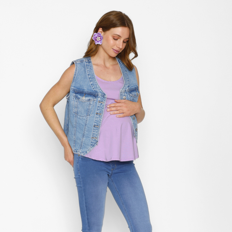 Polera Lactancia Botones Costado Algodón Lila