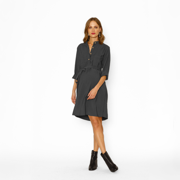 Vestido Lactancia Cuello Mao Botones Negro